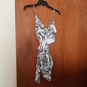 NEW W Tag ! Modihito One Piece Swimsuit Tie Front Cutout High Cut Silver Size XL
